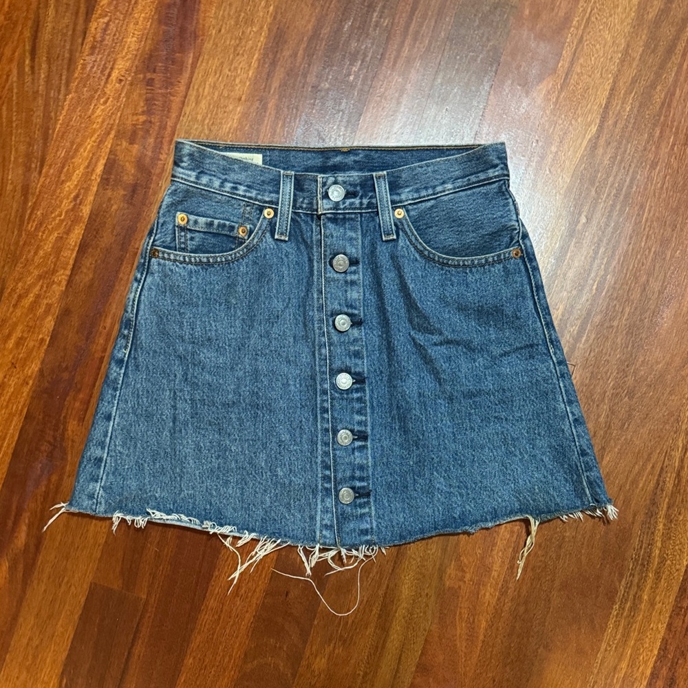 Levi's Blue Frayed Hem A-Line Skirt